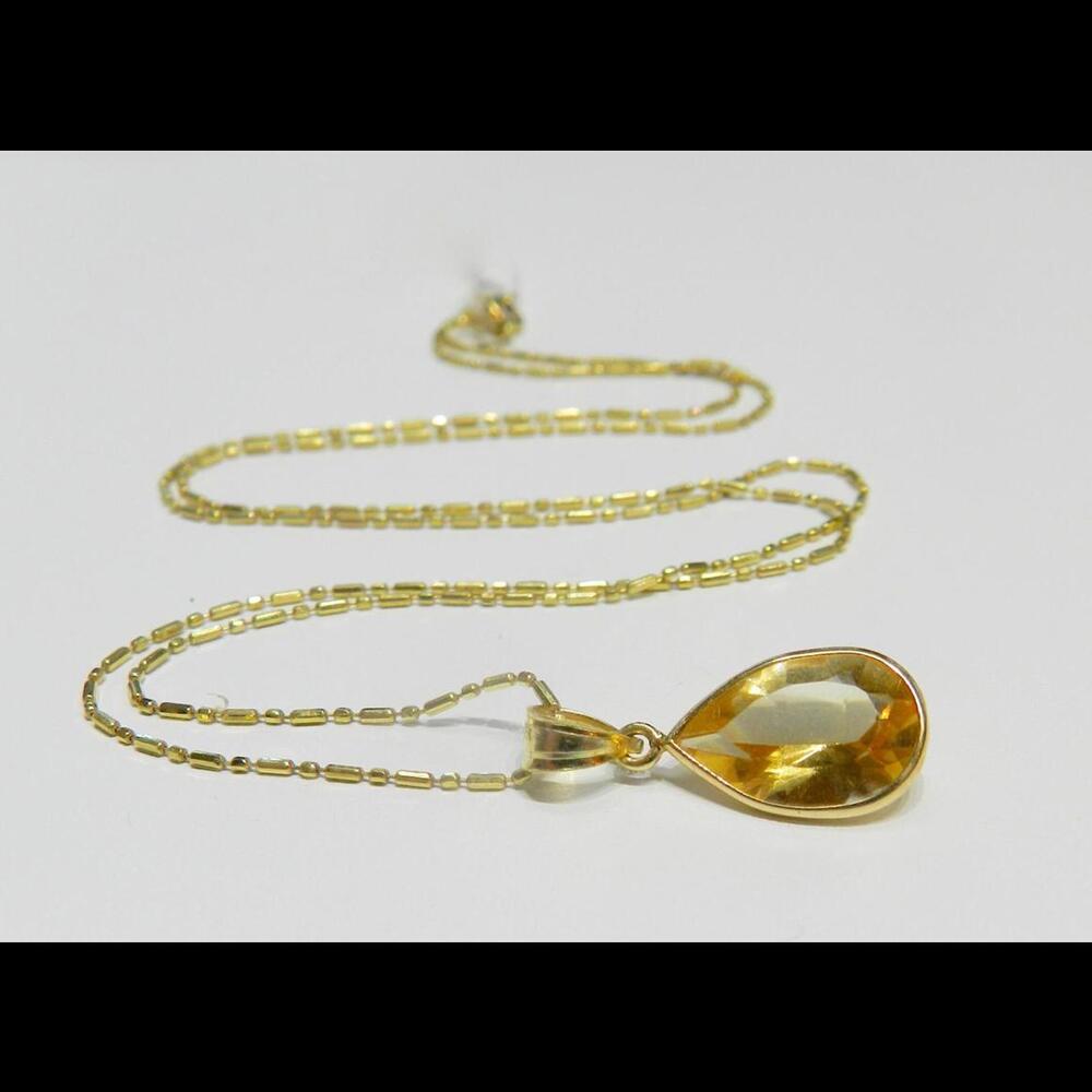 Citrine Necklace 14K Citrine Pendant Vintage Pear Cut Citrine Genuine Gold